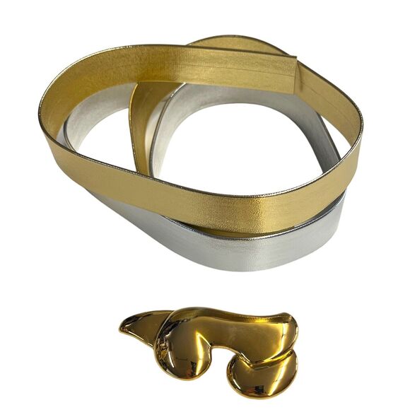 Vintage Tracy Maxwell Gold Tone Abstract Belt Buckle With 2 Interchangeable Belt - Picture 3 of 7